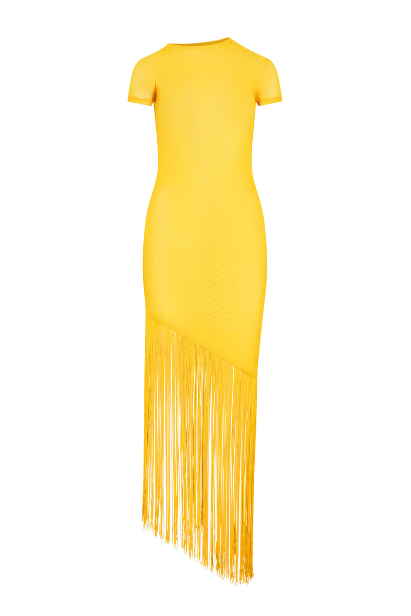 PALMA FRINGE DRESS - AMBER YELLOW